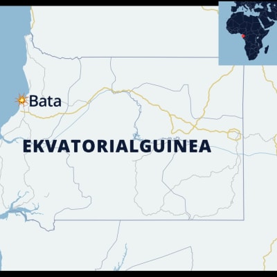 En karta över Ekvatoriala Guinea där staden Bata är utplacerad vid kusten.