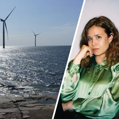 Tuulivoimala merellä ja toimittaja Marleena Lammikko
