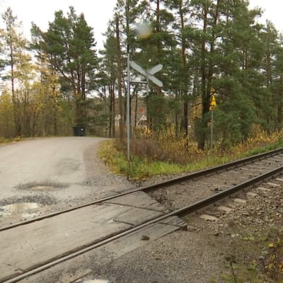 järnvägsspår korsas av landsväg
