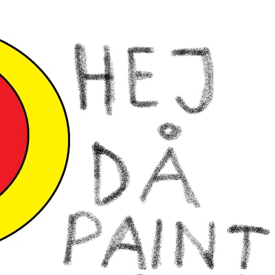 En klassisk paint teckning, olika färgade cirklar och texten "Hej då paint"