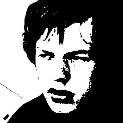 Mustavalkoinen piirros, jossa Charlie Watts ja Mick Jagger.