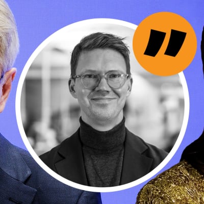 Bildmontage av tre bilder. Till vänster syns en närbild av Pekka Haavisto som talar. Till höger en inklippt bild av Li Andersson som ser ut som om hon tittar på Haavisto. I mitten en inklippt, svartvit bild av Magnus Swanljung.