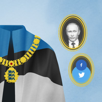 Grafiikka, jossa Viron lipusta tehty kaapu vailla kantajaa.