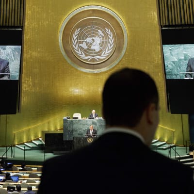 Sergei Lavrov puhuu YK:n päämajassa New Yorkissa