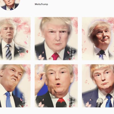 Kuvakaappaus Meitu-sovelluksella käsitellyistä Donald Trumpin kuvista Instagramissa.