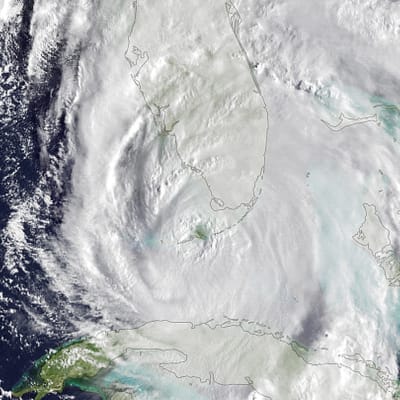 Yhdysvaltain sää- ja valtamerentutkimusorganisaation (NOAA) välittämä sateliittikuva hurrikaani Irman etenemisestä Floridan yllä 10. syyskuuta.  