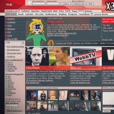 En gammal bild av communityns förstasida med den tecknade eva-figuren och en lista på inloggade medlemmar.