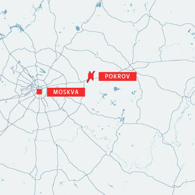 Karta som visar staden Pokrov och Moskva.
