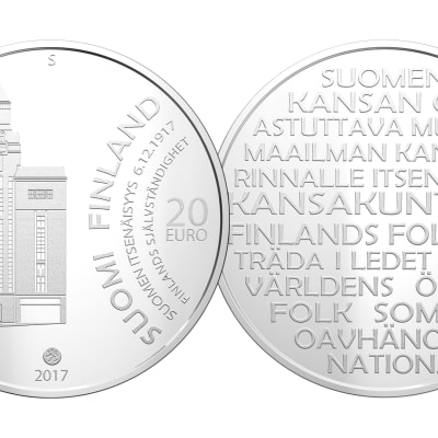 Itsenäisyyspäivän kunniaksi lyöty juhlaraha.