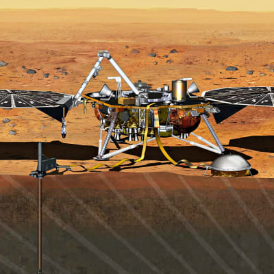 Havainnekuva InSight robotista Marsin pinnalla.