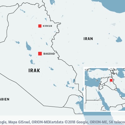 En karta över Irak med Bagdad och Krikuk markerat.
