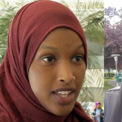 Kvinna i hijab till vänster och i niqab till höger
