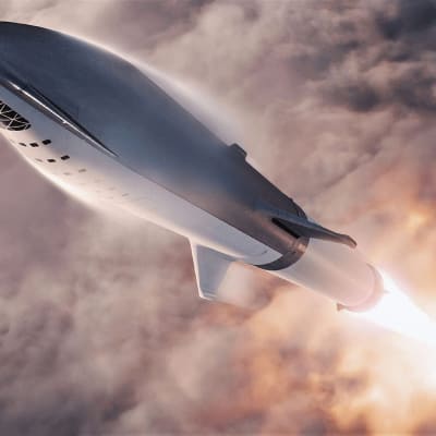 Taiteilijan näkemys Space X:n Big Falcon Rocket -raketista.