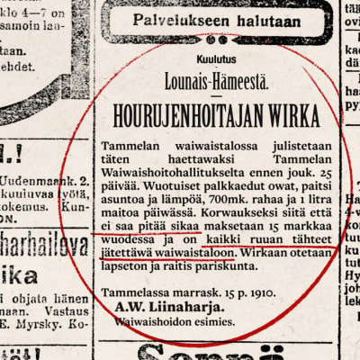 Hourujenhoitajan wirka julistetaan haettawaksi Tammelan waiwaistalossa