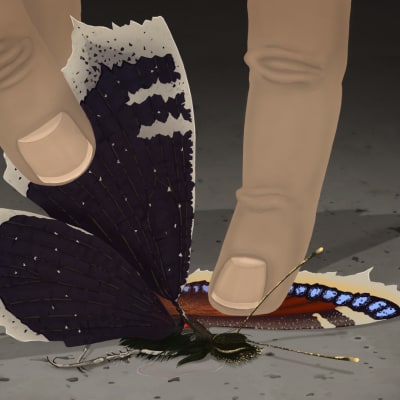 Sormet repivät perhosen siipiä pois