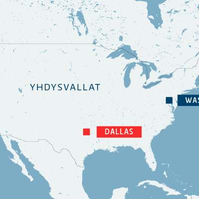 Kartta, jossa näkyy Dallasin sijainti Yhdysvalloissa.