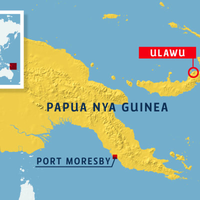 karta över papua nya guinea och mer specifikt bild på var vulkanen Ulawu finns