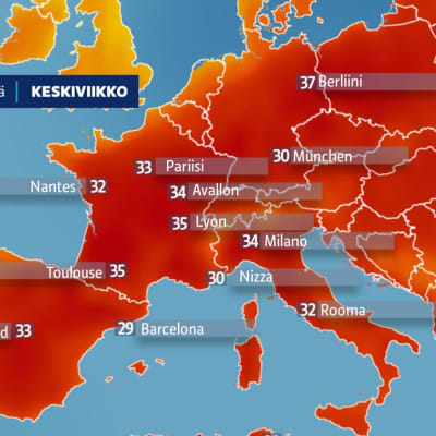 Euroopan Lämpötilat 26. kesäkuuta 2019.