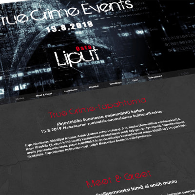 True Crime Events -tapahtuman nettisivu.