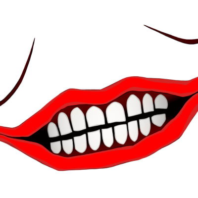 Jokerin piirretty punainen suu hampaineen.