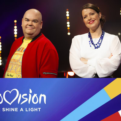 Johan Lindroos och Eva Frantz samt logon för tv-programmet Europe shine a light.