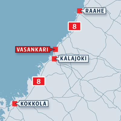 Kartta jossa näkyy Kalajoen Vasankari.