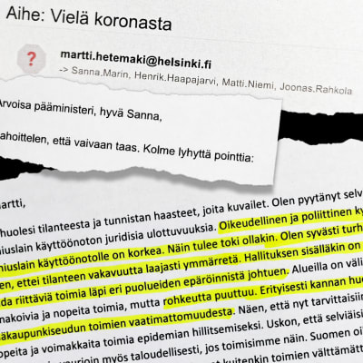 Revinnäisiä Martti Hetemäen ja Sanna Marinin välisistä sähköpostiviesteistä.
