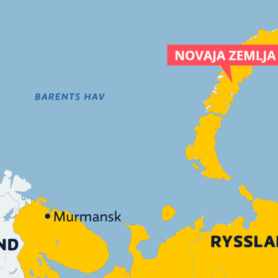 Karta som visar Novaja Zemlja och Barents hav.