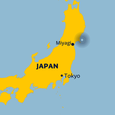 Karta på jordbävningen i Japan