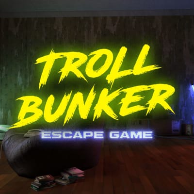 troll bunker escape room game logo.