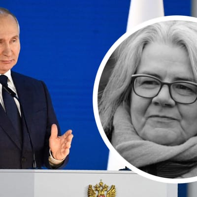 Bildkollage på Putin och korrespondent Kerstin Kronvall