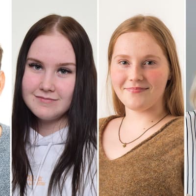 Ett kollage av porträttbilder på Eino Laine, Alexandra Luukkonen, Mi Adolfsson och Ida Patoranta.