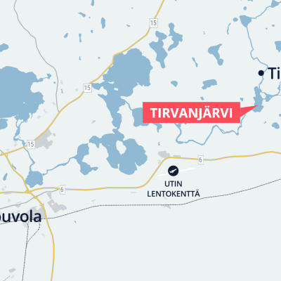 Tirvanjärvi kartalla, lähellä Kouvolaa.