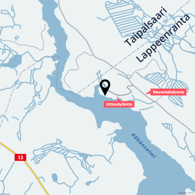 Kartassa on merkitty tonttien sijainti pienessä niemessä Saimaan rannalla.
