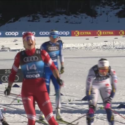 Johanna Matintalo hiihti kolmanneksi – katso samanlainen tuuletus venäläisvoittajan kanssa