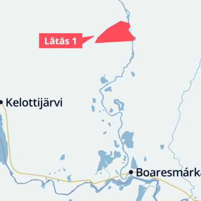 Suomen karttaan merkitty malminesintälupa-alue. 