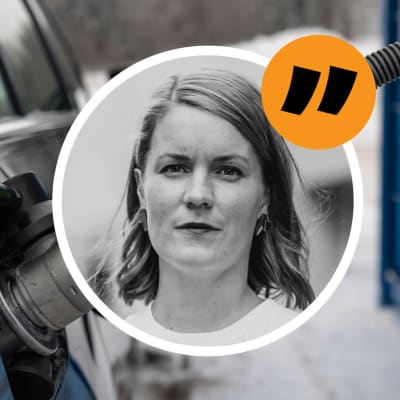 Montage: Närbild på en bil som tankas och en bild på redaktör Marianne Sundholm.