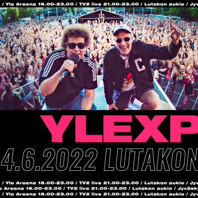 YleX:n radiojuontajat Viki ja Köpi vuoden 2022 YleXPop-festivaalin promokuvassa.
