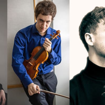 Sibelius-viulukilpailun vuoden 2022 suomalaiskilpailijat taiteilijakuvissa vasemmalta oikealle: Otto Antikainen, Adrián Ibáñez-Resjan ja Kasmir Uusitupa.