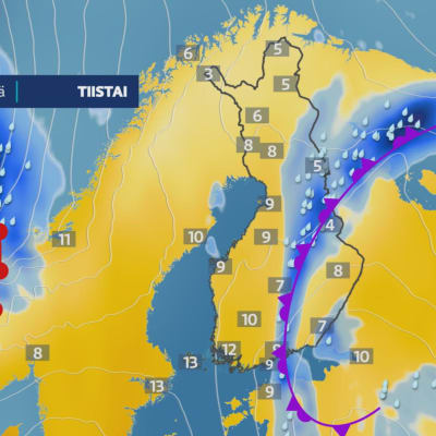 Voimakas matalapaine liikkuu loppuviikon aikana Suomen yli