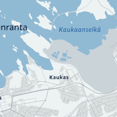 Kartta Kaukaanselän sijainnista Lauritsalan ja Kaukaan kaupunginosien edustalla.