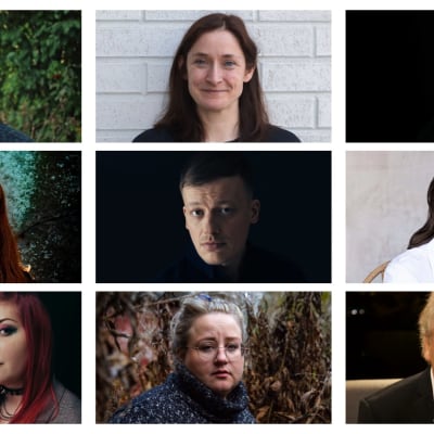 Collage på författare som medverkar i bokmässan