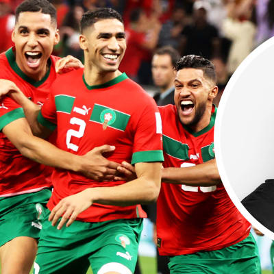 Achraf Hakimi och Marocko firar i VM.