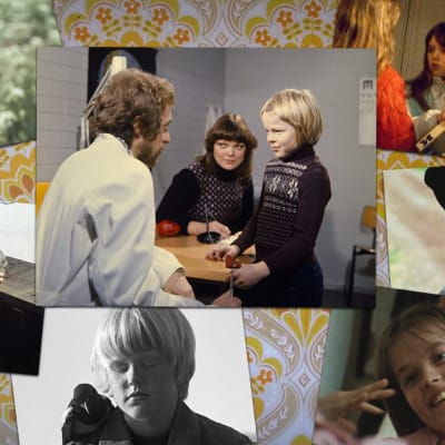 Kollaasi kuvista 1970- ja 1980-luvun lastenohjelmista, kuten Villahousupakko, Vinski ja Vinsetti sekä Lintutyttö. Kuvien taustalla 1970-luvun tapetti.