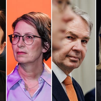 Kuvakombo poliitikkojen kasvoista: Li Andersson, Sari Essayah, Pekka Haavisto ja Eva Biaudet.