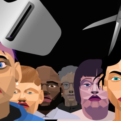 Illustrativ bild av animerade människor på en svart bakgrund.