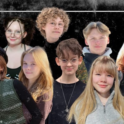 Collage med åtta unga deltagare i Filmskolan.