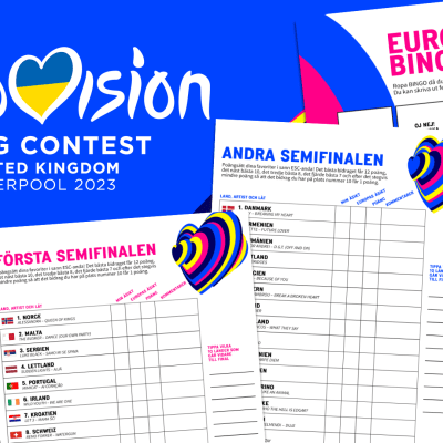Bingobrickor ovanpå grafiken för Eurovision Song Contest 2023