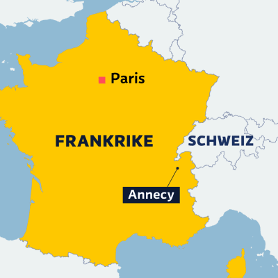 En karta över Frankrike med städerna Paris och Annecy utmärkta.