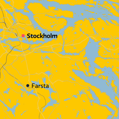 Karta där Stockholm och Farsta märkts ut.